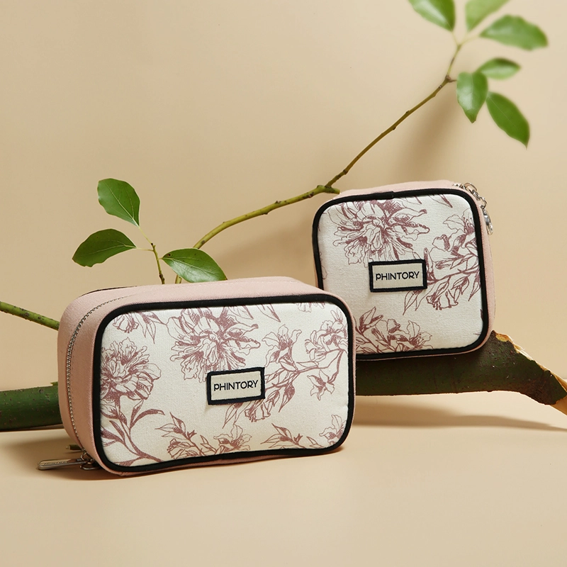 Sac de maquillage en cuir PU personnalisé, pochette de toilette, cloison de cosmétique, sac de voyage étanche pour soins de la peau, sacs de maquillage 1
