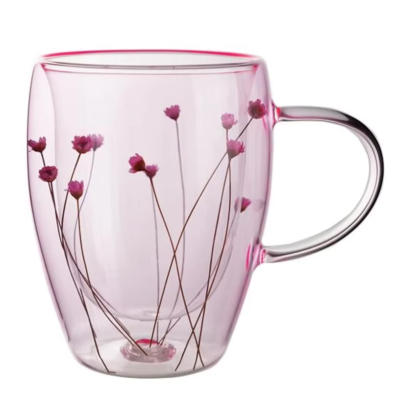 Best Seller Glassware High borosilicate double wall glass with inner dried flower decoration 1