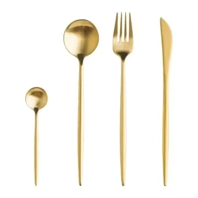 Juego de cubiertos dorado mate de alta calidad 18/10 cuchara, tenedor, cuchillo 1