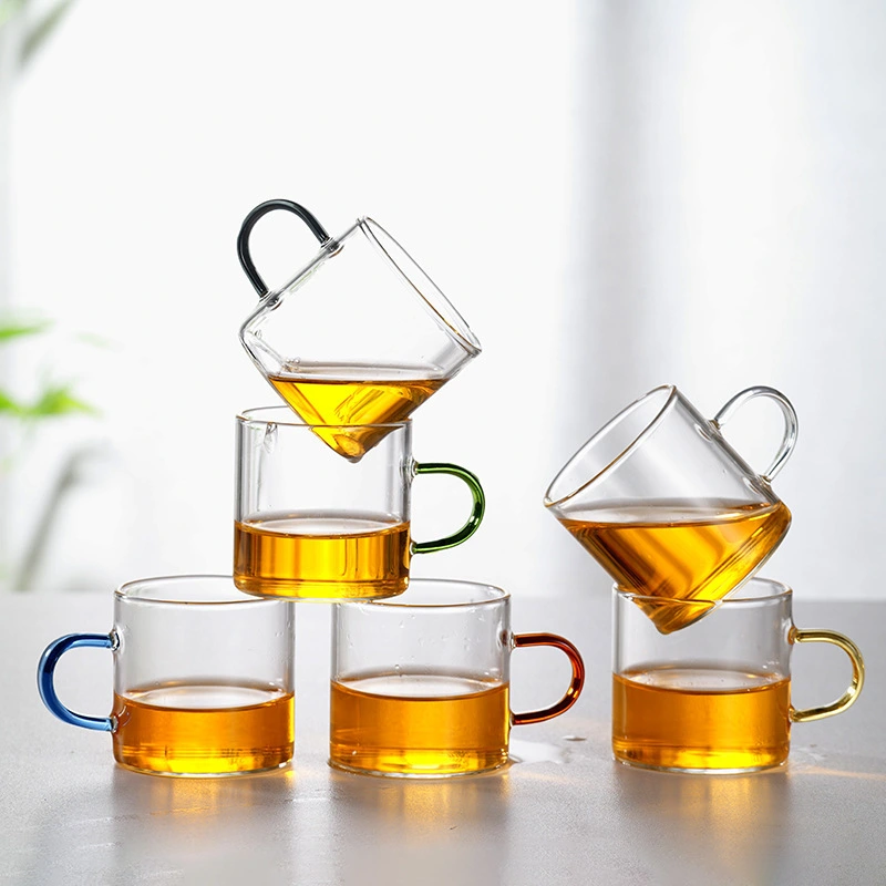 Διαφανή ποτήρια Espresso με έγχρωμη λαβή Κούπες μεγάλης χωρητικότητας με πλατύ στόμα για τσάι Latte Cappuccino και Ζεστά & Κρύα Ροφήματα 1