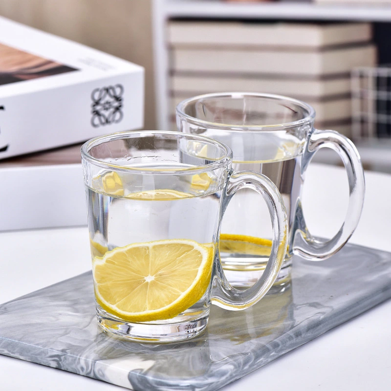Peralatan Gelas Sederhana 300Ml Mug Kopi Tangan Ditiup Desain Mulus Cangkir Kopi Bening Mug Teh dengan Pegangan Anti Melepuh Ideal untuk Rumah 1