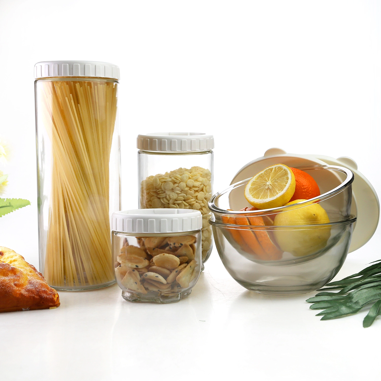 Glass Salad Bowl for Kitchen Glass Food Storage Canisters with Airtight Plastic Lid Storage Containers for Flour, Sugar, Coffee 1
