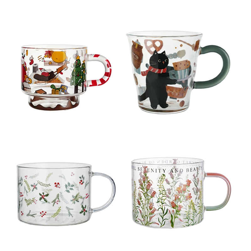 370 ml di decalcomania a tema natalizio sottile tazza di vetro borosilicato alto 1