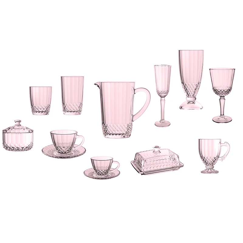 LUEUR Serisi Cam Eşya Seti Pembe Renk 1