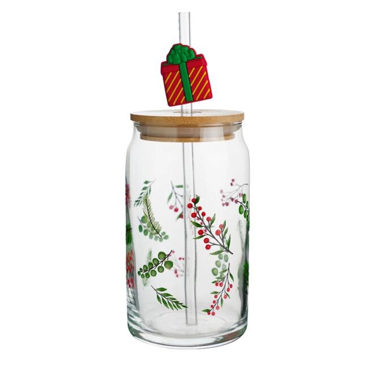 كوب زجاجي سعة 460 مل مع ماصة 1