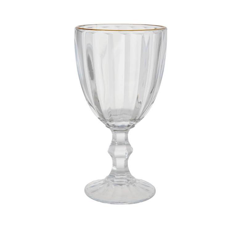 320ml Transparent Wide Ribbed Wine Glass With Gold Rim 1