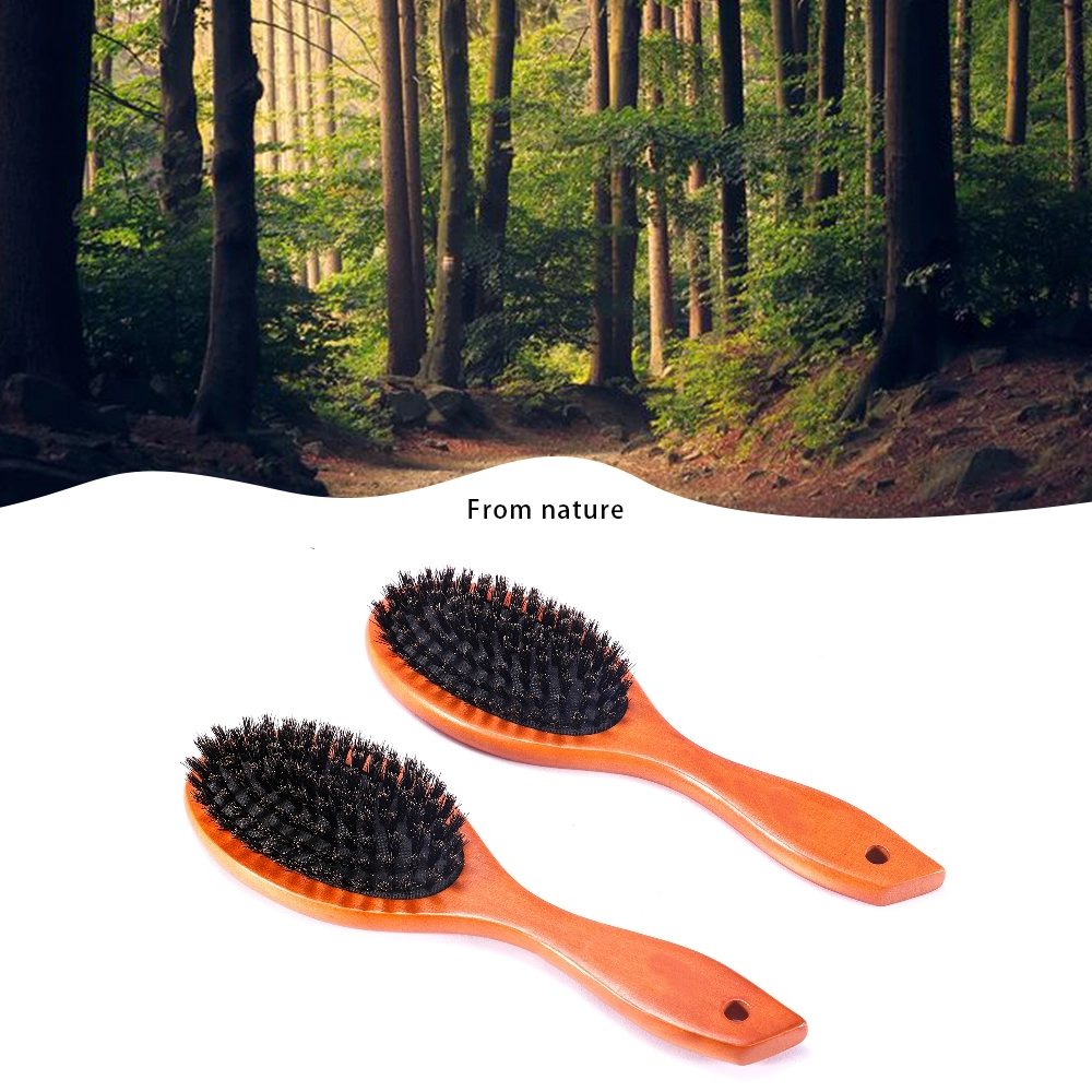 Private label wooden detangling hair brush air cushion wooden boar bristle hair brush with oblique tail 1