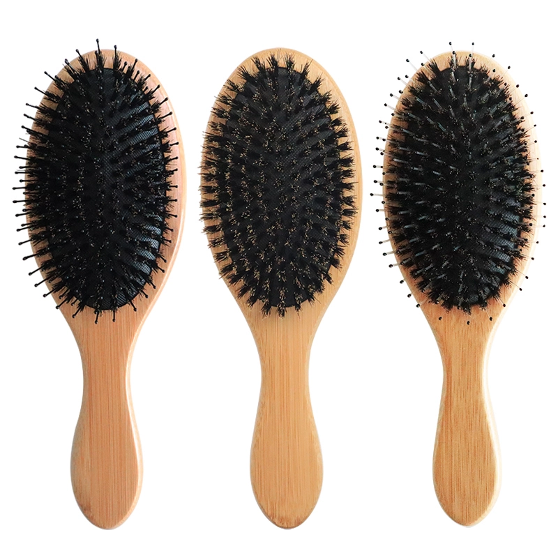 High quality private label custom logo natural wooden paddle hair extension nylon and boar bristle hair brush for women 1
