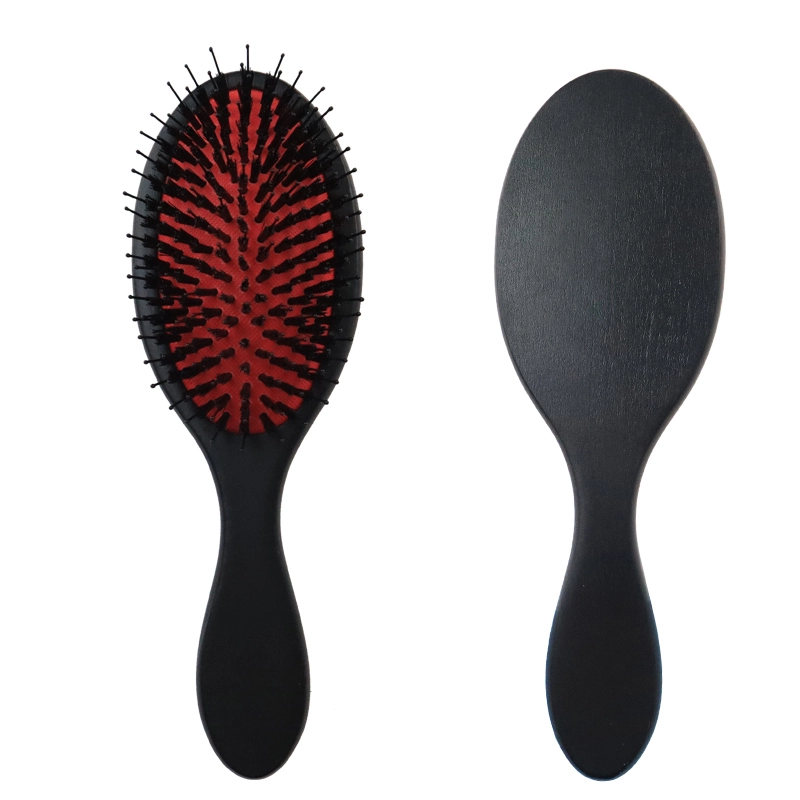 Wholesale natural material scalp massage hair brush black wooden cushion hair brush with nylon and boar bristle 1