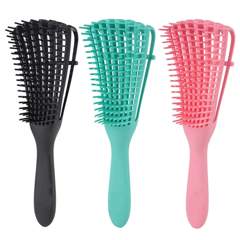 custom logo afro curly eight rows plastic detangling straightener hair brush 1