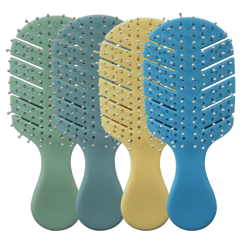 Direct factory sale colorful cute mini leaf shape rubber detangling plastic hair brush for kids with nylon pins 1