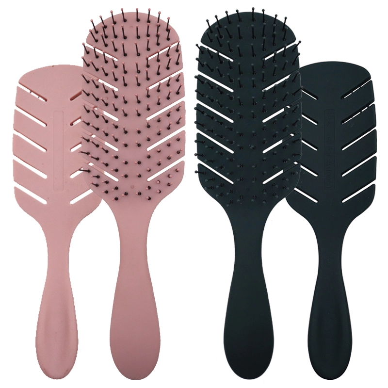 Small size Direct factory sale colorful cute mini leaf shape rubber detangling plastic hair brush for kids with nylon pins 1