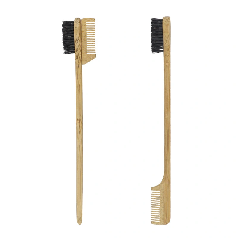 Wholesale Eco-friendly Bamboo Beauty Double Side Edge Hair Comb Control Brush Boar Bristle Eyebrow Brush 1