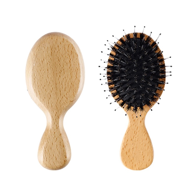 Customized Logo Mini Massage Airbag Comb Durable Wood Handle Pig Hair Comb Top Quality Wooden Hair Comb 1