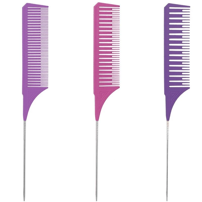 Wholesale black purple pink salon hair styling tools plastic rat tail parting comb 1
