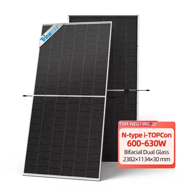 Precio barato trina solar 630W módulo de vidrio dual monofacial paneles fotovoltaicos para el sistema solar 1