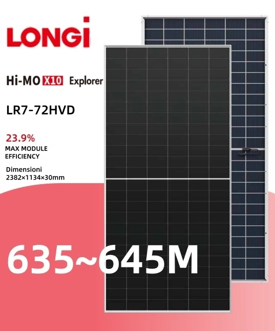 لوحة شمسية أحادية البلورية من نوع N ذات ملامسة خلفية من LONGi Hi-MO X10 Exploere LR7-72HVD 645M 1