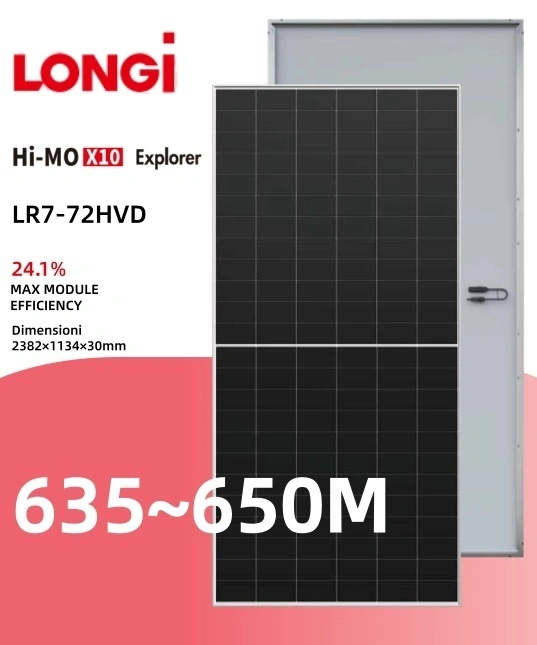 Painel solar monocristalino de contato traseiro tipo N LONGi Hi-MO X10 Explorer LR7-72HVH 650M 1