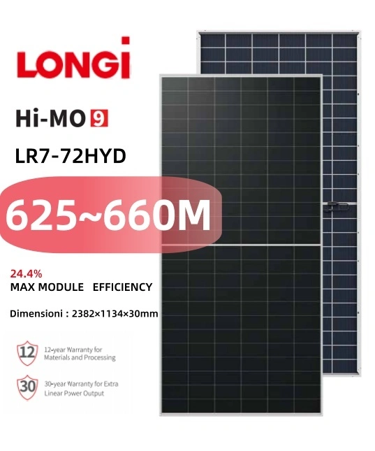لوحة شمسية أحادية البلورية زجاجية ثنائية الوجه LONGi Hi-MO 9 LR7-72HYD 660M HPBC 1
