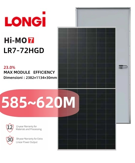 لوحة شمسية أحادية البلورية ثنائية الوجه من نوع N من طراز LONGi Hi-MO 7 LR7-72HGD 620M HPDC 1