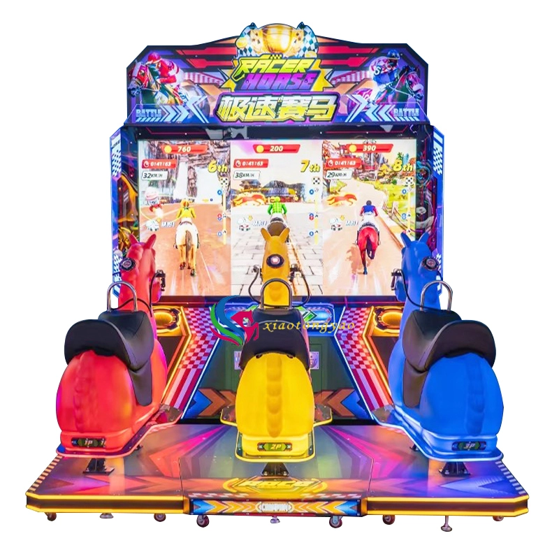 Coin operated 3-person horseback riding children's video game machine, horse racing simulator, sports horse racing arcade machine 1