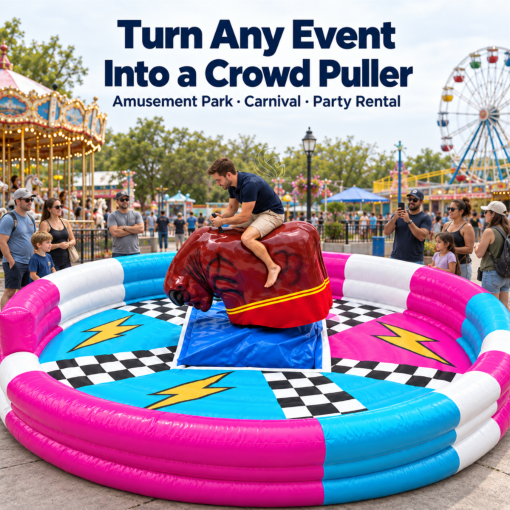 Mechanical Bull Ride with Inflatable Arena — Commercial Rodeo Simulator 3