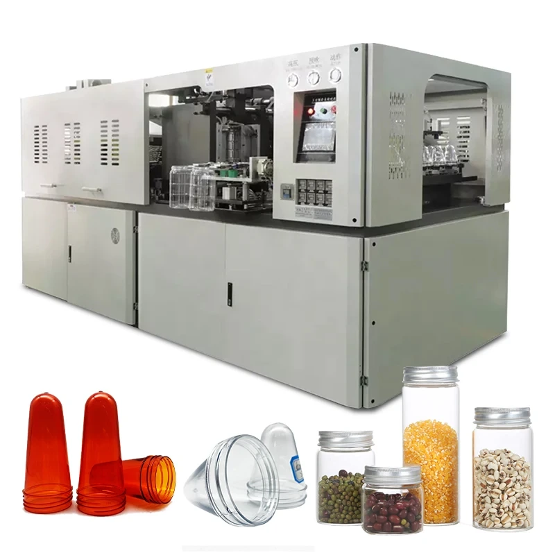 Máquina automática para fabricar latas de plástico de boca ancha de 4 cavidades, tarro de comida para mascotas, máquina de soplado de botellas para pequeñas empresas 1