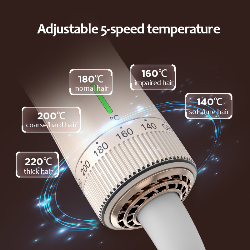 Rizador de aire de baja temperatura de 120 °C, férulas flotantes 3D, 5 velocidades ajustables, A151 8