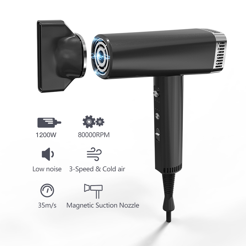 Sèche-cheveux haute vitesse, moteur 40 000-80 000 tr/min, débit d'air 28 m/s, bruit inférieur à 80 dB, F8113 5