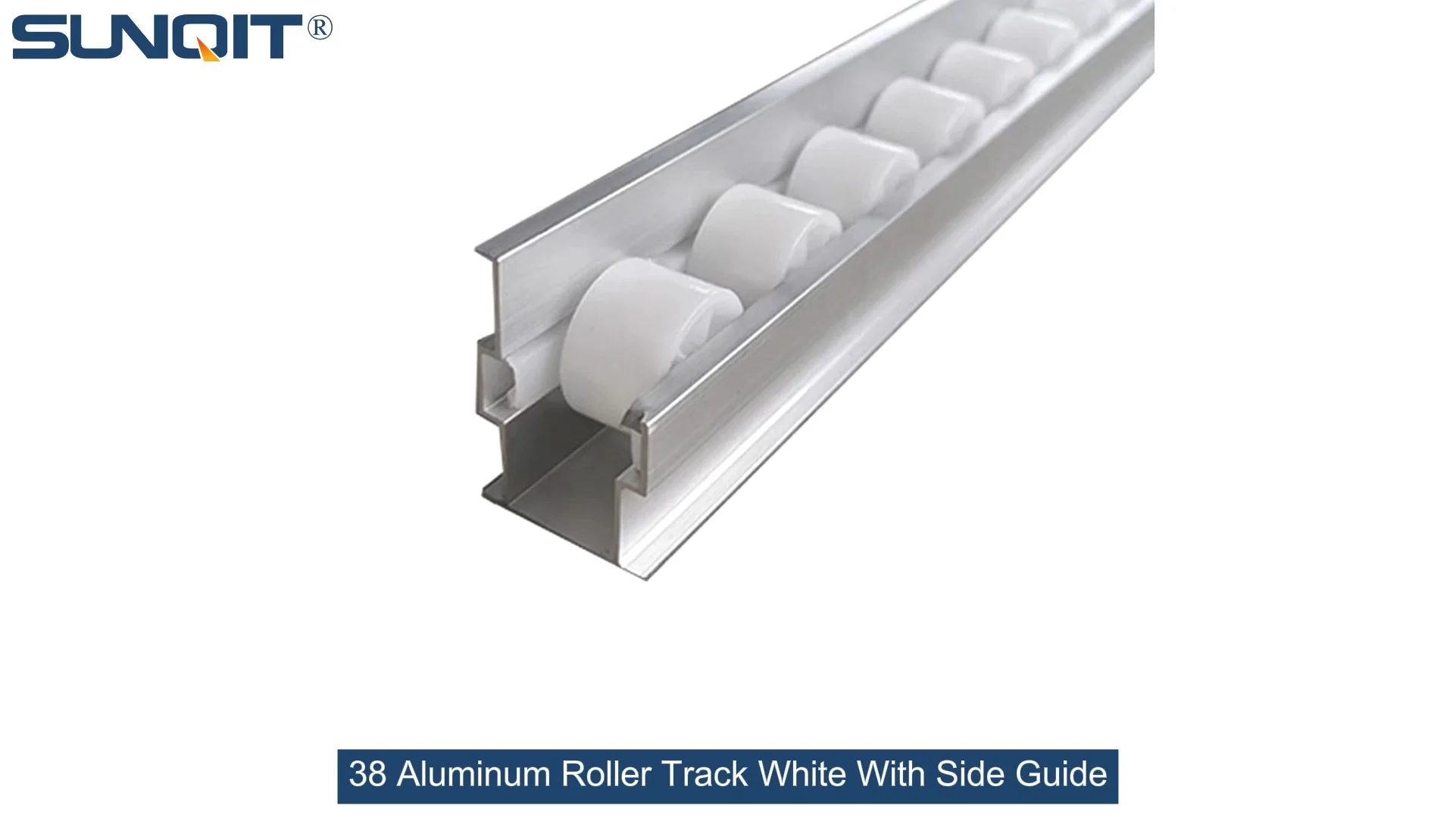 38 Rail à rouleaux en aluminium blanc avec guide latéral 1