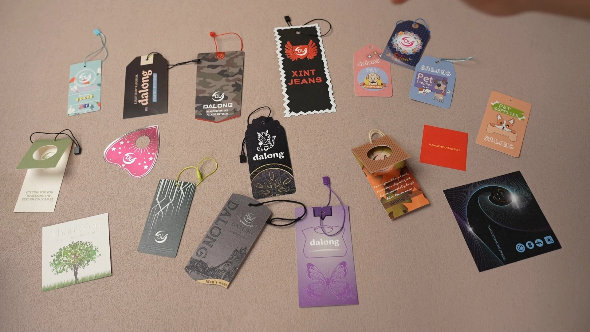 custom apparel garment 700gsm paper  uv Printing double side emboss waterproof brand Logo clothing hang tags Swing label 1