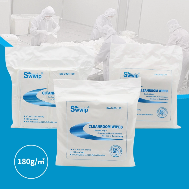 Microfiber Cleanroom Wiper 100% Polyester 180GSM Class 100 4inch 6inch 9inch 12inch 1