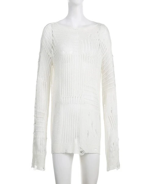 White Openwork Sweater for Wholesale PurchaseWomen's White Lightweight Sweater for Layering 1