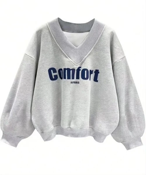 Light Gray Letter Loose Women's Sweatshirt 1