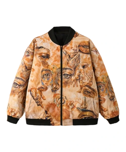 Men's Lapel Floral Print Casual Zip-Up Bomber Jacket for Spring & Autumn Trend 1