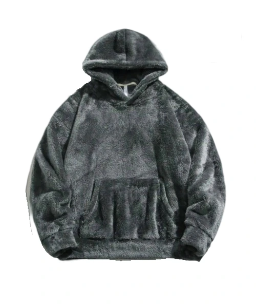 Reversible Fleece Hooded Loose Sweatshirt For Men, Casual Warm Pullover Top, Autumn Winter 1