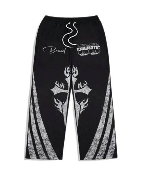 Men's Front Lace Up Letter Print Casual Straight Leg Sweatpants 1