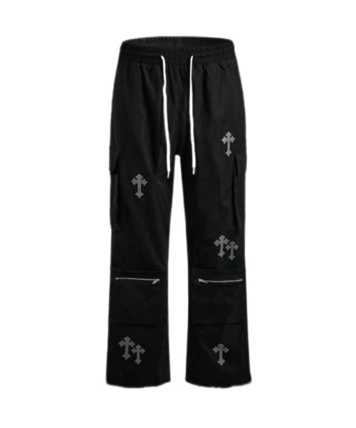 Men's Cross Print Drawstring Waist Cargo Pocket Straight Leg Loose Casual Pants 1