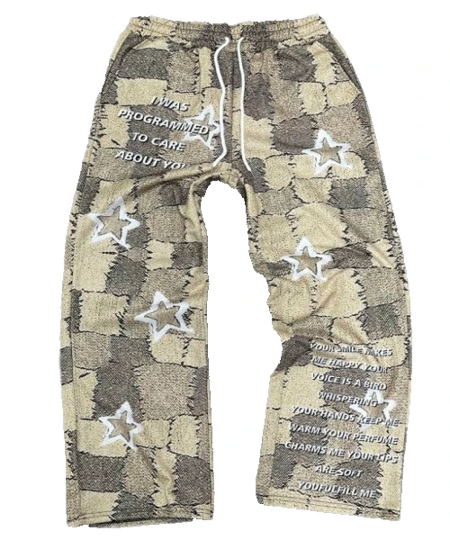 Men's Casual Star & Slogan Print Drawstring Waist Pants 1