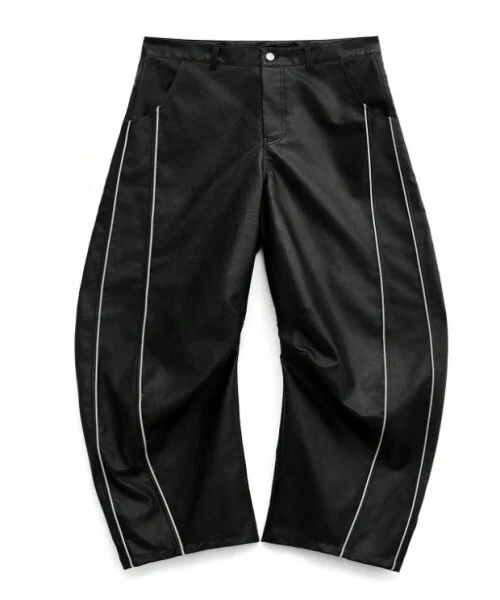 Men's Plain Color Patchwork Front Button Pocket Casual Pants, Everyday Wear, Long Chaps Baggy Pants, For Husband, Boyfriend Gifts 1