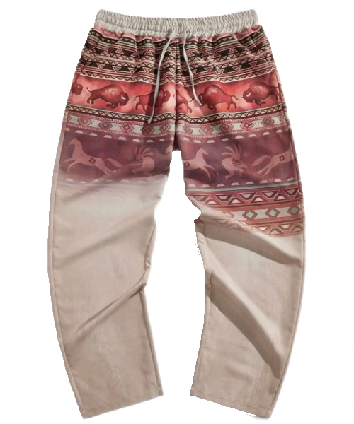 Men's Vintage Gradual Printing Drawstring Waist Casual Pants For Holiday 1