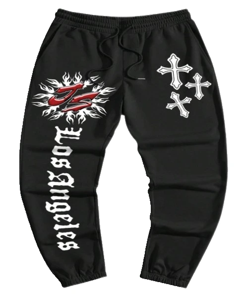 Men Loose Casual Cross Print Drawstring Waist Sweatpants 1