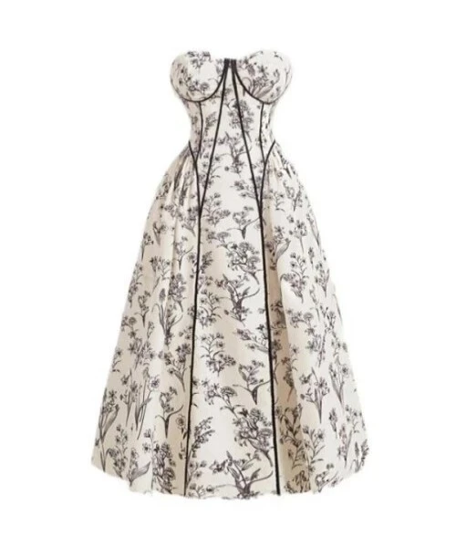 Vestido largo floral blanco para eventos de negocios 1
