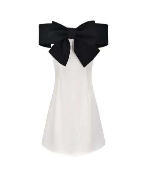 White Mini Dress with Ribbon Detail 1