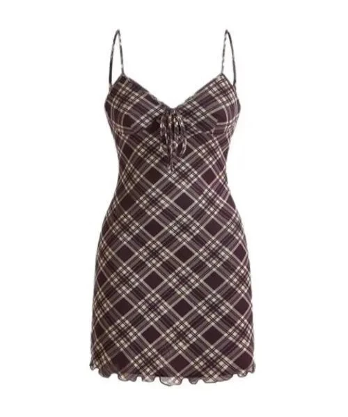 Tan Plaid Casual Dress for Business Events 1