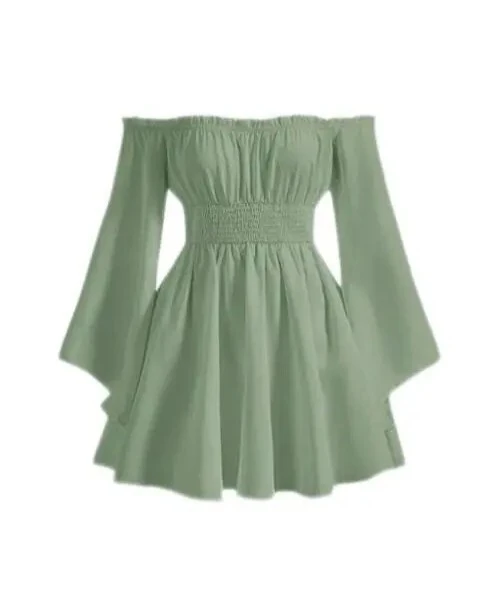 Vestido casual con hombros descubiertos verde claro 1