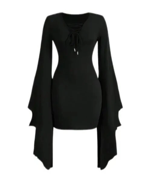 Vestido casual negro de manga larga para profesionales con estilo 1