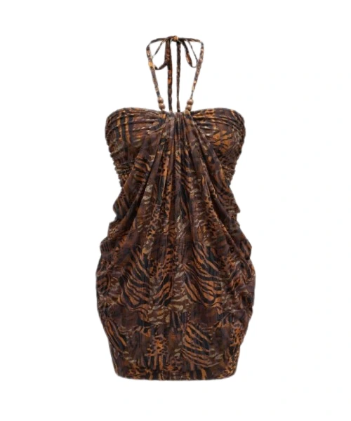 Grunge Punk Subculture Harajuku Y2K Vintage Leopard & Zebra Flocking Texture Halter Backless Sexy Mini Dress For Women 1