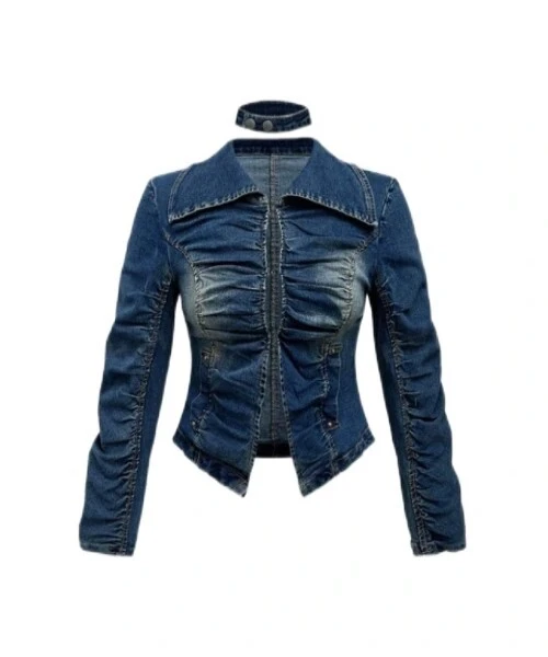 Chaqueta vaquera corta para mujer en azul 1