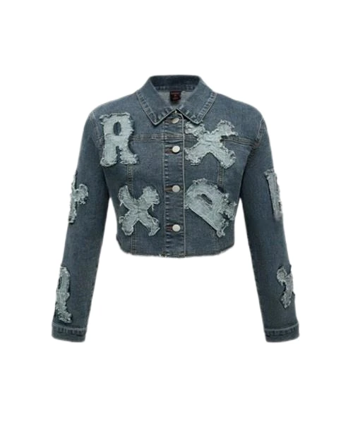 Chaqueta vaquera con bordado de letras & Abrigo, estilo urbano para mujer 1